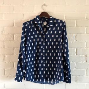 J. Crew Factory Owl Print Button Down Blouse